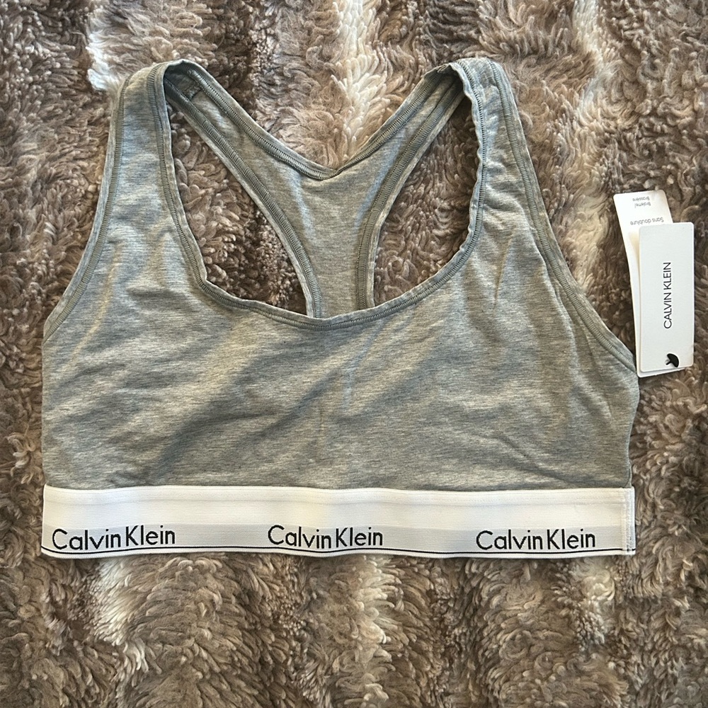 Calvin Klein Heather Gray Logo Racerback Bralette